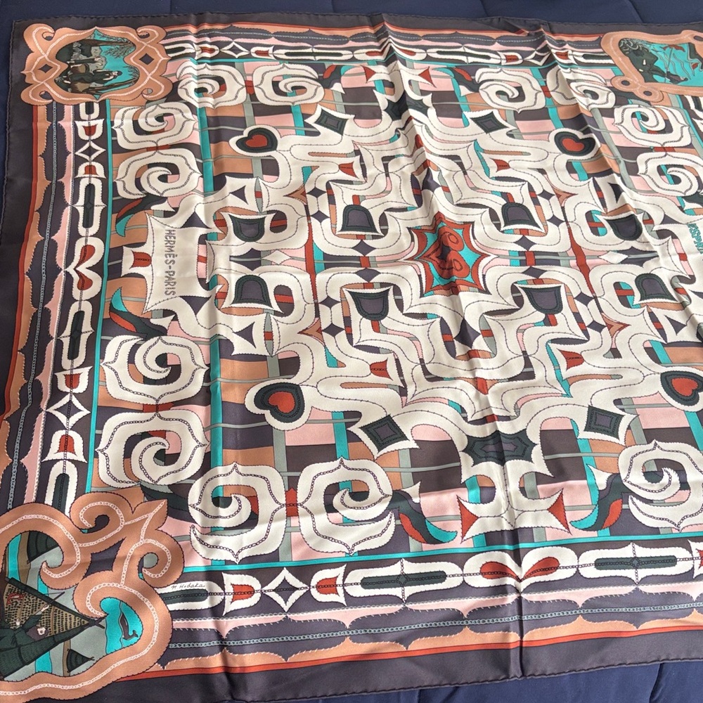 Hermes Multicolor Geometric Silk Scarf